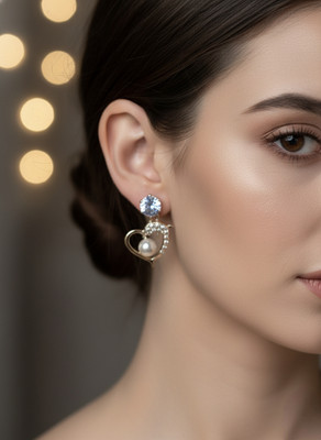 Fab Every Way Korean Pearl Heart Stud Earrings for Women Stylish Western Party Wear Jewellery Alloy Stud Earring