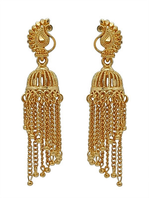 alysa Gold plated Peacock Shaped Traditional Jhalar Jhumka/Jhumki Earrings Alloy Jhumki Earring