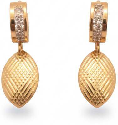 KAYYA21 KAYYA21 Gold-Plated Textured Oval Drop Earrings for Women Diamond Stainless Steel Drops & Danglers