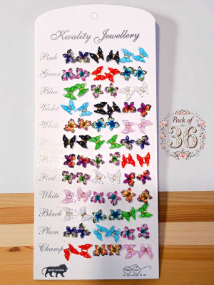 Kkjewllery Butterfly Combo Pack of 36 Pairs Artificial Stud EarringsLovely Gift For Girls Cat's Eye, Crystal, Sapphire Plastic Stud Earring, Earring Set, Rhinestone Studs, Clip-on Earring