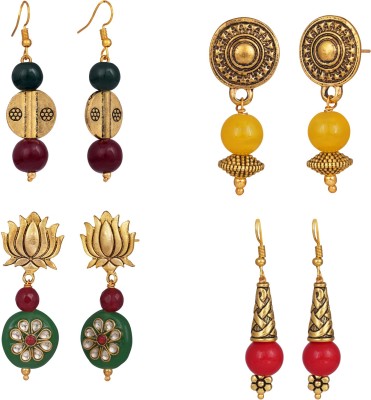 TAP Fashion Gold Plated Handmade Beaded Dangler Earring for Women and Girls. (Combo of 4 ) Copper Drops & Danglers