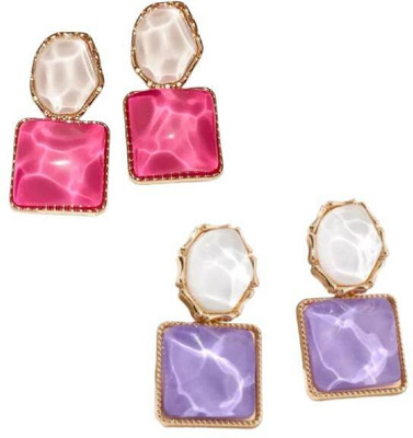 AKISON JEWELS 2 Pair Purple & Pink Combo Earrings Korean Earrings For Women Western Earring Crystal Alloy Drops & Danglers