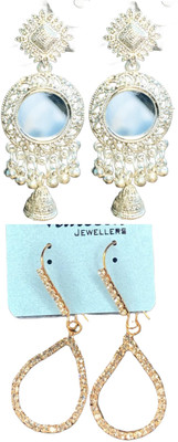 Hernger traders Mirror_earring_05 & Rg_white_stone_06 Cubic Zirconia Alloy Earring Set