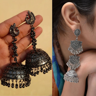 Ashir combo of 2 Oxidised silver jhumki jhumka Earrings for women and girls Alloy Jhumki Earring