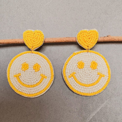 brybella Handmade Yellow Smiley Face Beaded Earrings for Women and Girls Beads Fabric Earring Set