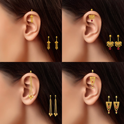 Drashti Collection Traditional Look Maharashtrian Micron Gold Plated Bugadi Earrings Pack Of 4 Brass Ear Thread