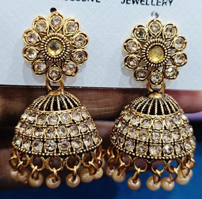 SAKETHAM Golden Crystal Hangs Alloy Jhumki Earring