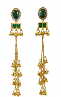 ARIRAdesigns long golden ghungroos with multicolour stones trending kashmiri earrings Metal Drops & Danglers