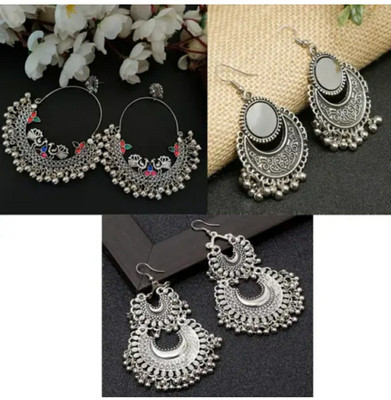 Riwaaz Jewel Pack of 3 Latest stylish Traditional Oxidised Silver Chandbali Earring Alloy Chandbali Earring