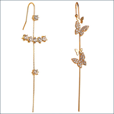Daliva Pack Of 2 Golden Stylish Zircon Studded Butterfly and Stud Ear Cuff for Women Cubic Zirconia Alloy Cuff Earring