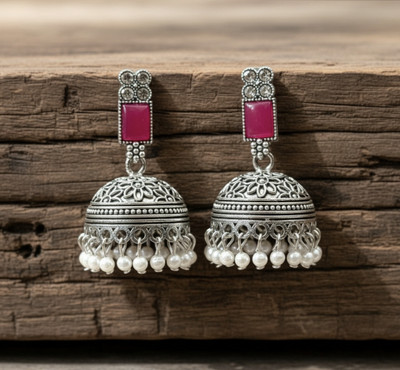 Vinayak Ethnic Fancy Light Weight Pearl Silver Platted Oxidized Earrings for Girls Pearl Alloy Drops & Danglers, Chandbali Earring, Jhumki Earring