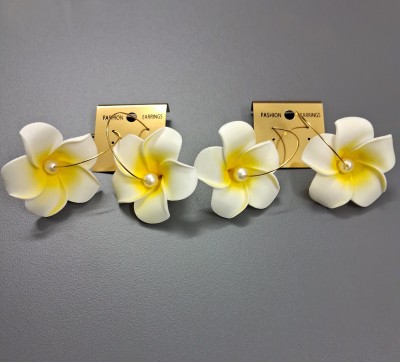 BengCraft 2 Pair Flower Earrings for Women Fashion Pearl Fabric Hoop Earring