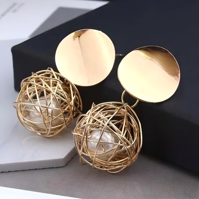 FFSTYLE Alloy Gold stud-Dropped Western Earrings Pearl Alloy Drops & Danglers