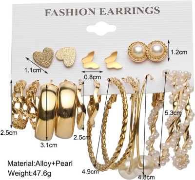 QUECY Golden Pair of 9 Earrings for Women Alloy Earring Set
