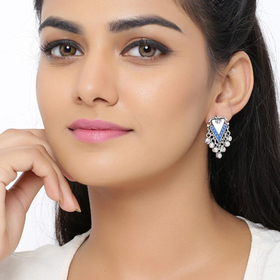 Voylla Indigo Affair Triangles Stud Earrings Brass Stud Earring