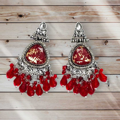 Foxy Trend FOXY TREND Red Raisin Stone Trendy Earrings for Daily Wear Brass Drops & Danglers