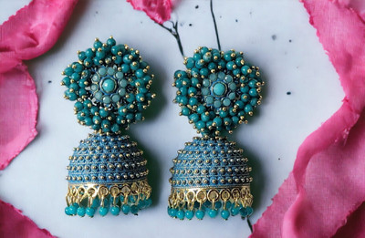 OKU Dark Blue Earring for Women Girls color Stone Jhumki for Diwali Party Wedding Alloy Jhumki Earring
