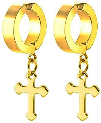 zebisco Jesus Cross Golden Color Piercing Stainless Steel Earrings for Men/Women Cubic Zirconia Metal Stud Earring