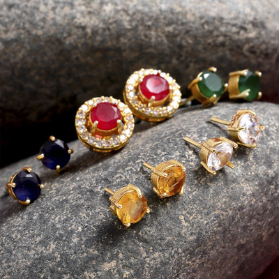 ZENEME Gold-plated Multi-color 5 In 1 Interchangeable Stud Earrings For Women/girls Alloy Stud Earring