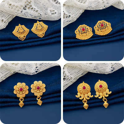 LaChoiceIt Pack of 4 Pair Traditional Gold Pleted Earring Collection Brass Earring Set
