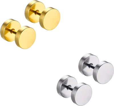 Shree Ju Trendy Golden Silver Barbell Dumbbell Bali Combo For Men Women (2 Sets) Stainless Steel Huggie Earring, Stud Earring, Earring Set