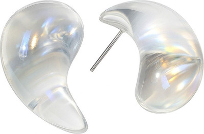 vastu Stylish Iridescent Transparent Glass Crescent Stud Earrings for Women & Girls Resin Stud Earring