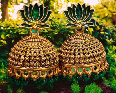 SAKETHAM GREEN LOTUS JHUMKHI ONAM COLLECTION Alloy Jhumki Earring