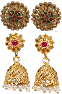 DK FASHION GOLD PLATED ZUMKI EARRING-1ER10-GOLD Ruby Brass Jhumki Earring