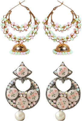 Vandu Jewellery Traditional Beaded Hoops Combo of 2 Fancy Earrings Metal Jhumki Earring