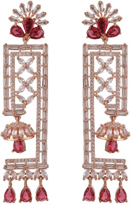 CHARMING JEWELS Red & White Geometric Shaped Floral Gold Plated American Diamond_CJ Cubic Zirconia Brass Drops & Danglers