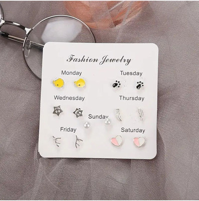 Dressberry Special Weekly 7 Stud Earrings Set For Women And Girls Alloy Stud Earring
