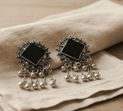 Cadabella Chandeliers Diagonal Oxidized Earrings Crystal Alloy Stud Earring, Jhumki Earring