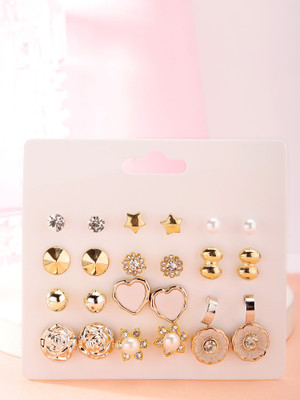 Bohey by KARATCART Set of 12 Gold and Silver Contemporary Studs Earrings Combo Alloy Stud Earring