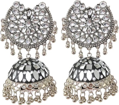 Happy Stoning Designer Mirror Oversized Jhumka Earrings Metal Jhumki Earring