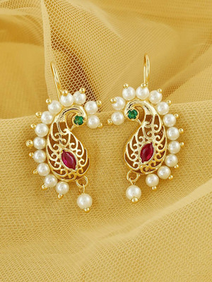 THANU'S CRAFT Traditional Gold Plated Press on Maharashtrian Bugadi Clip on Upper Ear Earrings Crystal Metal Cuff Earring