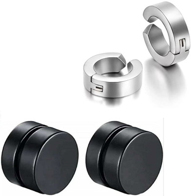 ShobhRam 2 Pair Combo Non Piercing & Magnetic Earrings for Men FLIComNonPearSTEa-15 Stainless Steel Magnetic Earring