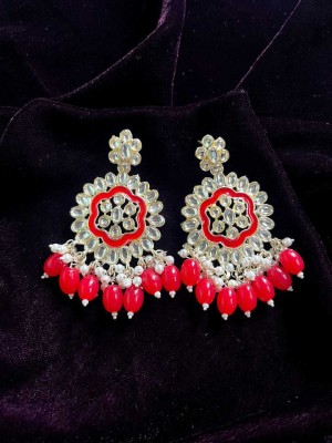 Hengaar Traders Meenakari_Flower_Red-4 Cubic Zirconia, Beads Alloy Earring Set