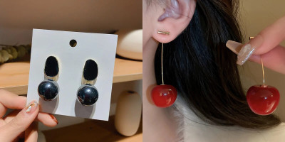 Celestria Black Acrylic Big Sized Stud Earrings latest trendy earrings Alloy Stud Earring, Drops & Danglers