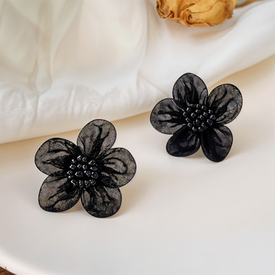 RAPPERSSHOP Black flower stud earrings Alloy, Fabric Stud Earring, Earring Set