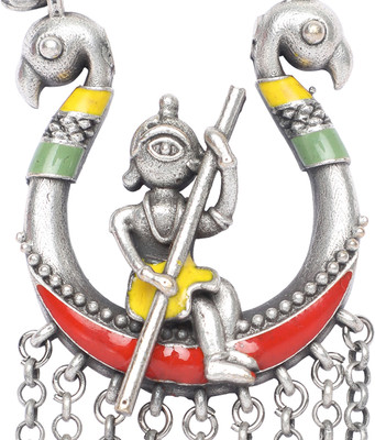 AVNI CREATION Silver Plated Tribal Style Peacock Chain Tassel Earrings Brass Earring Set