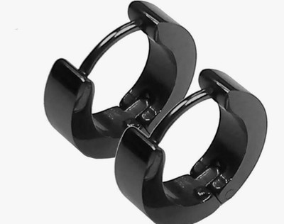 Vedansh Piyush Enterprises Stylish Black Unisex Hoop Stud Earrings Stainless Steel Hoop Earring