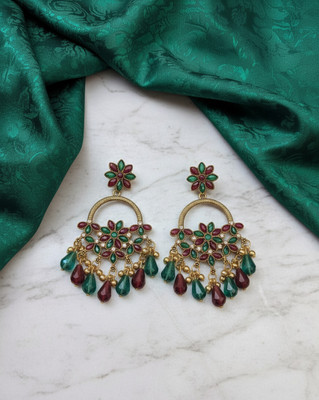 Deeshine Creation Deeshine Creation Emerald & Ruby Chaandbalis for Women & Girls. Pearl Brass Chandbali Earring