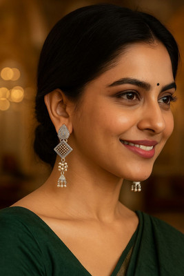 Riyo Trendy Stylish Silver Jhumki Set For Girls and Women Metal Jhumki Earring