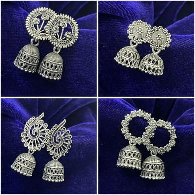 Vigilantee Jewels Everyday Wear Combo of 4 Oxidised Silver Small Jhumki Earrings Set Pearl, Beads Alloy Jhumki Earring, Drops & Danglers, Earring Set