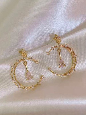 Fashion Fusion Gold Plated With Cubic Zirconia Half Circle Hoop Earring For women Cubic Zirconia Alloy Hoop Earring