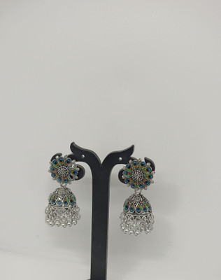 YOGITACREATIONS BEAUTIFUL OXIDISED PREAL EARRING Crystal, Beads Alloy Jhumki Earring