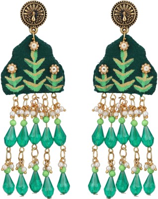 Niksha Exquisite Handcrafted Contemporary Stylish Green Bead & Cluster Pearl Drops Pearl Fabric Drops & Danglers