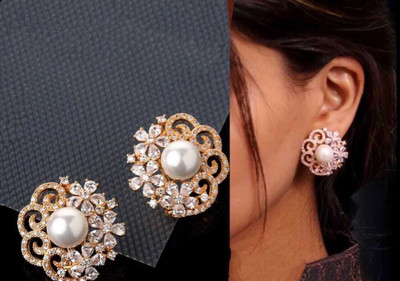 Manuvi Jewels American Diamond(AD) Earrings Cubic Zirconia Alloy Stud Earring