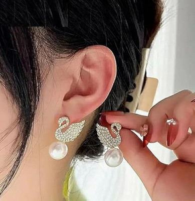 HYT GLOBAL ENTERPRISES Swan Imitation Pearl Earrings Zircon Alloy Stud Earring