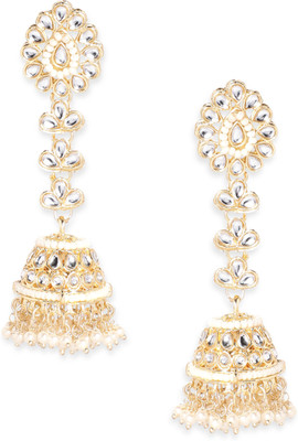 RUBANS 22K Gold plated kundan studded pearl beaded Elegant Jhumka earrings Brass Jhumki Earring